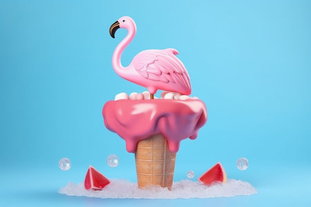 Pink Ice Cream Stick Melting on Pastel Blue Background.の素材