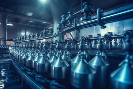 A Milk Bottling Line Processing Milk into Small Bottles.の素材