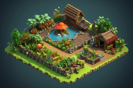 Isometric Garden for Game Asset Generative Ai.の素材