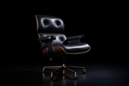 Leather Office Chair on Black Background Generative Ai.の素材