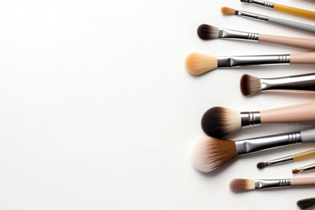 Makeup Brush and Cosmetics on White Generative AIの素材