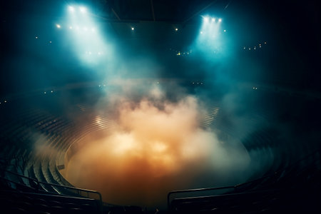 Bright Stadium Lights and Smoke Generative AIの素材