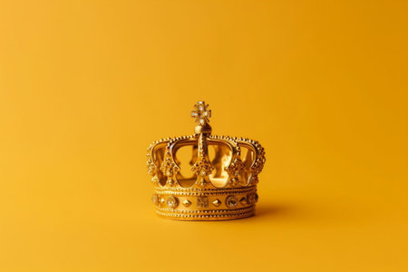 Gold crown isolated on the yellow backgroundの素材