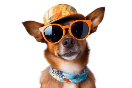 Happy Dog in Sunglasses and Hat Summer Decoration Illustrationの素材