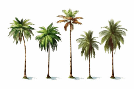Palm trees set isolated on white background. Watercolor hand drawn illustrationの素材