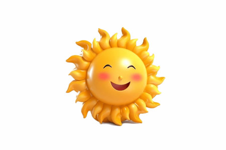 3D Render Isolated Cute Sun Illustration on Transparent Backgroundの素材