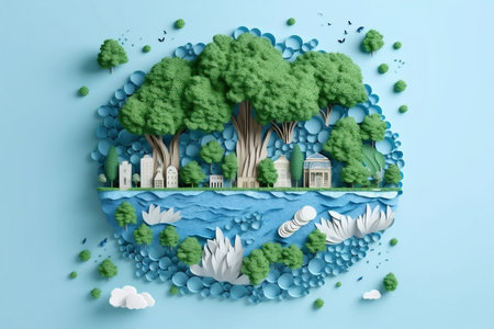 Paper Art Celebrating Ecology and World Water Day through Creativityの素材