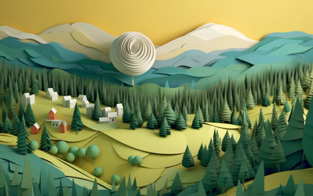 Summer Landscape Layered Paper Craft Artworkの素材