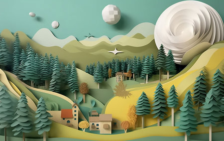 Summer Landscape Layered Paper Craft Artworkの素材