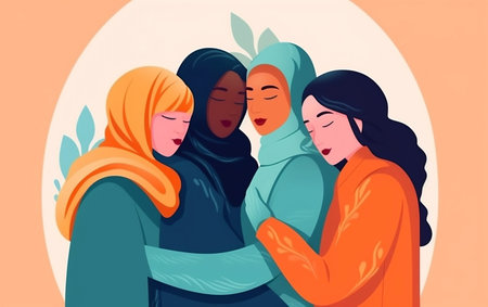 Groups of female friends hugging illustration, International Friendship Dayの素材