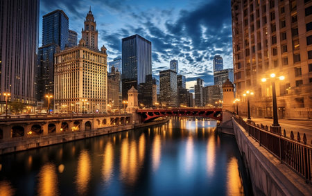 Downtown Chicago and the Chicago Riverの素材