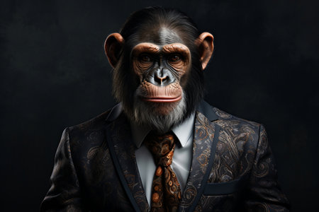 A chimpanzee dressed in a suit, exuding a sense of sophisticationの素材