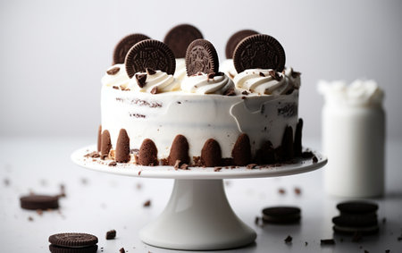 Elegant Cake with White Cream on Stand Decoration. Generative AIの素材