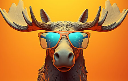 A moose donning sunglasses against a solid color backgroundの素材