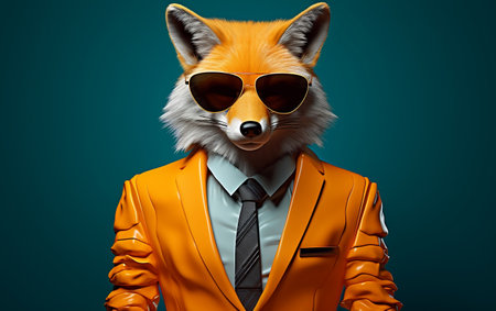 A stylish fox wearing a colorful suit and sunglassesの素材
