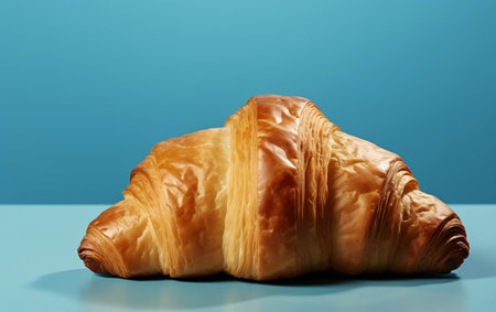 A French croissant on a blue backgroundの素材