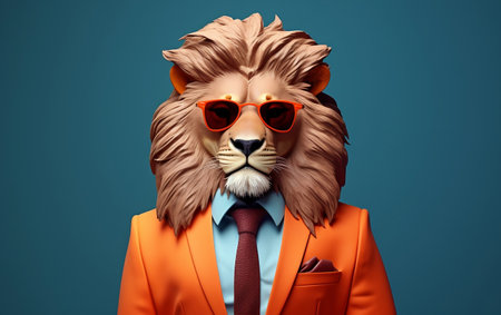 A stylish lion wearing a colorful suit and sunglassesの素材