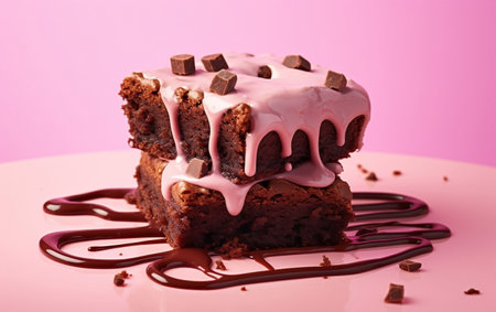 Delectable Brownie on a Pink Backgroundの素材