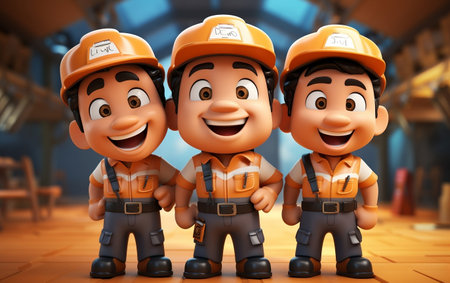 3D cartoon Illustration with A Group Of People Of Different Occupations, Labour Dayの素材