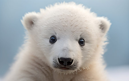 Close-Up of Baby Polar Bear's Face. Generative AIの素材