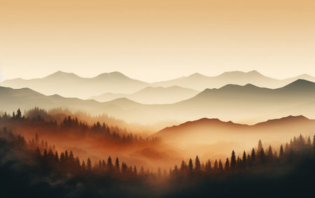 Misty Mountain Serenity, Tranquil Gradient Backgroundの素材