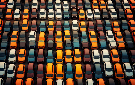Illustration of a patterned background with rows of carsの素材