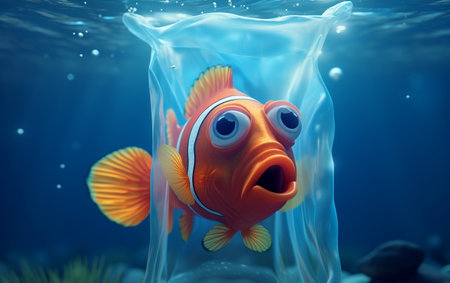 A scared red fish, a fairy tale character, in an illustrationの素材