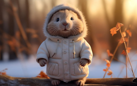 A full-body 3D render of a beaver with a playful expressionの素材