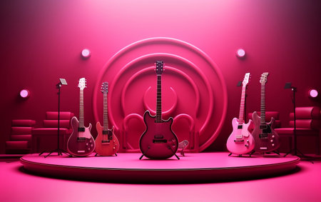 Concert Stage Guitar and Microphone Setupの素材