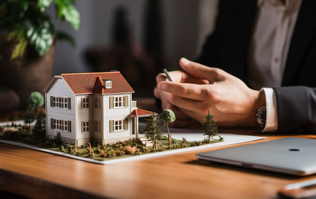 Mortgage agreement And Miniature House on tableの素材