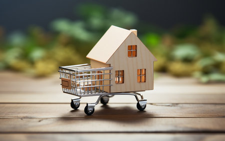 Compact Dwelling Inside Shopping Cart Resting on Table.の素材