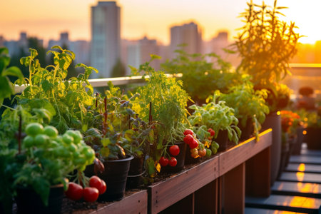 Urban Garden on an Eco-Friendly Balcony Featuring Rosemaryの素材