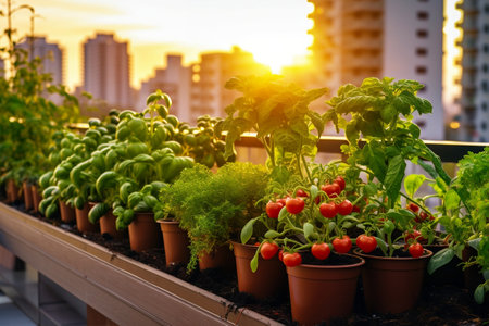 Urban Garden on an Eco-Friendly Balcony Featuring Rosemaryの素材