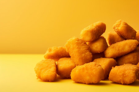 Vibrant Background Featuring an Isolated Chicken Nuggetの素材