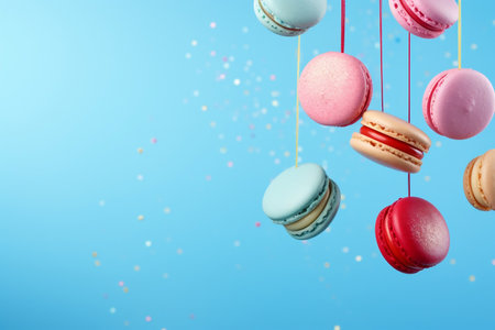 Holiday Sweet Food Banner Featuring Flying Cake and Macaronsの素材