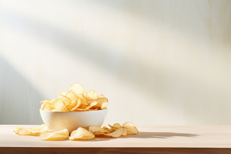 Potato Chips in a White Bowl Illustrationの素材