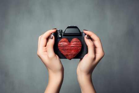 Realistic DSLR Photography of a Hand Holding an Isolated Heart-Shaped Paper Cutoutの素材