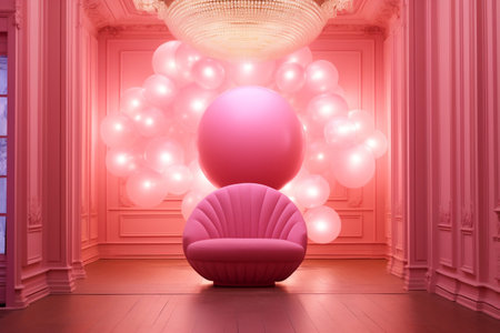 The Pink Room with a Pink Spherical Ball and Soft Lightingの素材