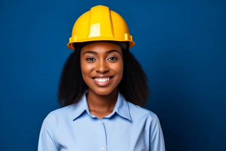Young African American Woman Wearing a Yellow, Smilingの素材