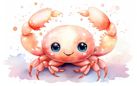 Kawaii Glowing Marine Crab in Watercolor Styleの素材