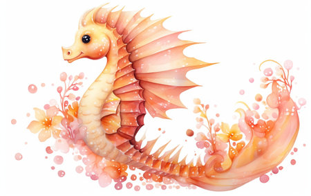 Marine Seahorse in Watercolor Styleの素材