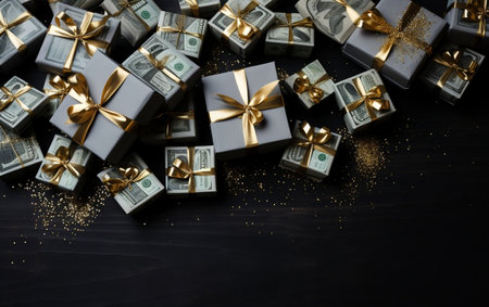 Dollars in a gift box background with copy spaceの素材