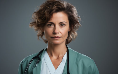 Experienced 50-Year-Old Female Doctor in Uniform Portraitの素材