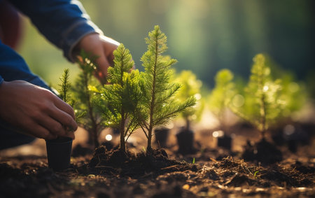 People Planting Greenery Together in a Groupの素材