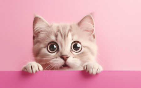 Delightful Smiling Cat with Large Expressive Eyes Peeking from a Spaceの素材