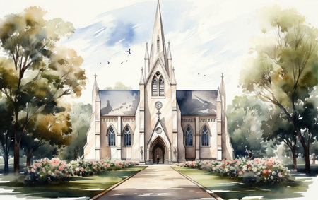 Detailed Watercolor Illustration of a Weddingの素材