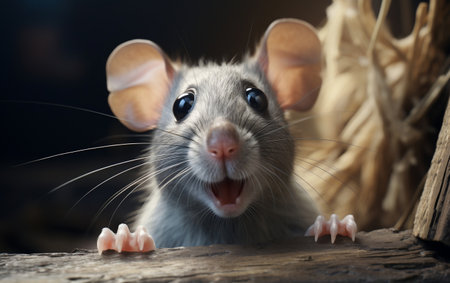 Astonished Gray Mouse with Widened Eyesの素材