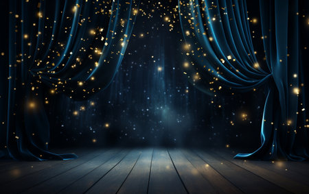 Dark Blue Theatre Curtain or Drapes Behindの素材