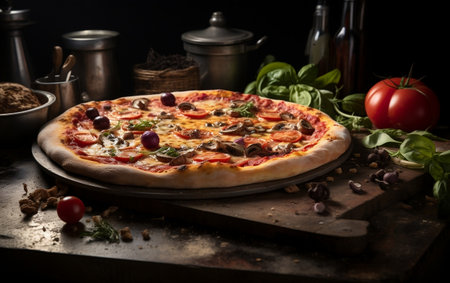 Commercial Cravings: Pizza in Stylish Grey Background.の素材