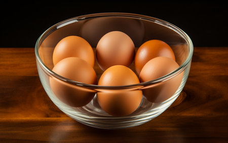 Studio Photography: Six Eggs in a Glass Bowl.の素材